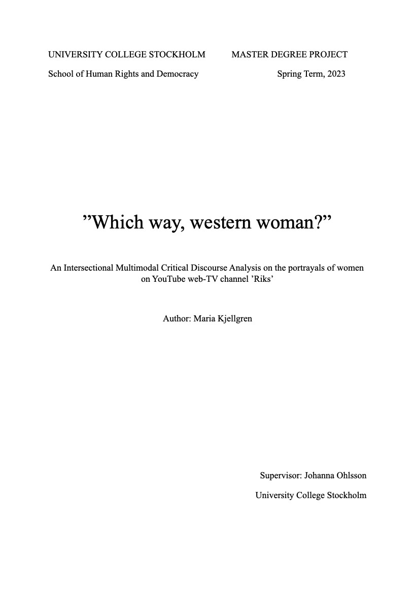 Första sidan i masteruppsatsen “Which way, western woman?”